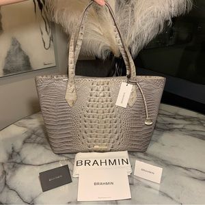 Brahmin Athena Harbor Melbourne Genuine Leather Croc Embossed Tote NWT $345